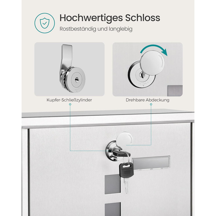 Поштова скринька SONGMICS з замком, оглядовим вікном та відділенням для газет, сіра - GMB20AG (37x37x11 см)