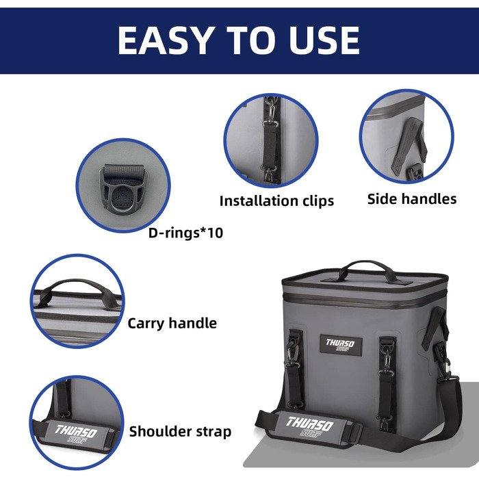 Thurso SURF Soft Cooler 24 Can — Термосумка для напоїв на 24 банки, 48 годин ізоляції, водонепроникна, для пляжу, кемпінгу, каякінгу, паделбордингу (сірий/чорний)