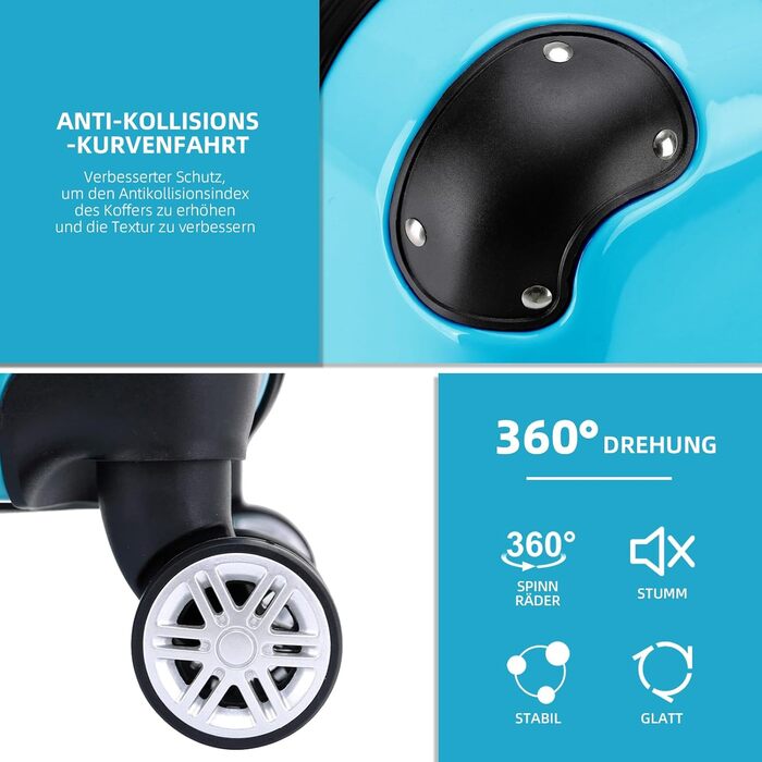 Набір валіз Beibye 3шт, жорсткий корпус, туркіс (блакитний)