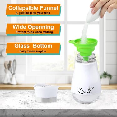 Набір для солі та перцю з нержавіючої сталі з скляною пляшечкою, диспенсер для спецій, аксесуари для кухні, дому, ресторану, обіднього столу (білий)
