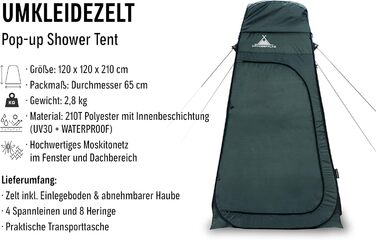 Wanderfalke XL Pop-Up Tent - Changing Tent, Shower Tent - 120x120x210cm for Outdoor, Camping, Fishing, Beach - Includes Carry Bag (Pine Green)
