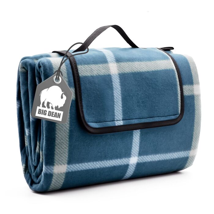 Плед для пікніка BigDean 200x200 см водонепроникний, клітинка блакитна - великий плед для пляжу, саду, парку