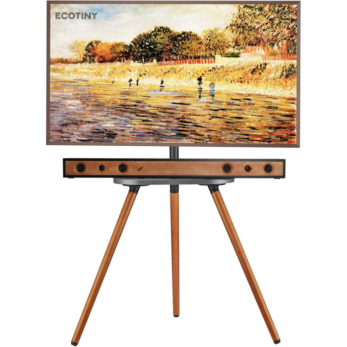 ECOTINY Adjustable TV Stand for 40-65 Inch LCD LED OLED TVs - Swivel & Height Adjustable, Portable Wood TV Stand with Wood Tray, VESA 400x400, Black Walnut & White Finish