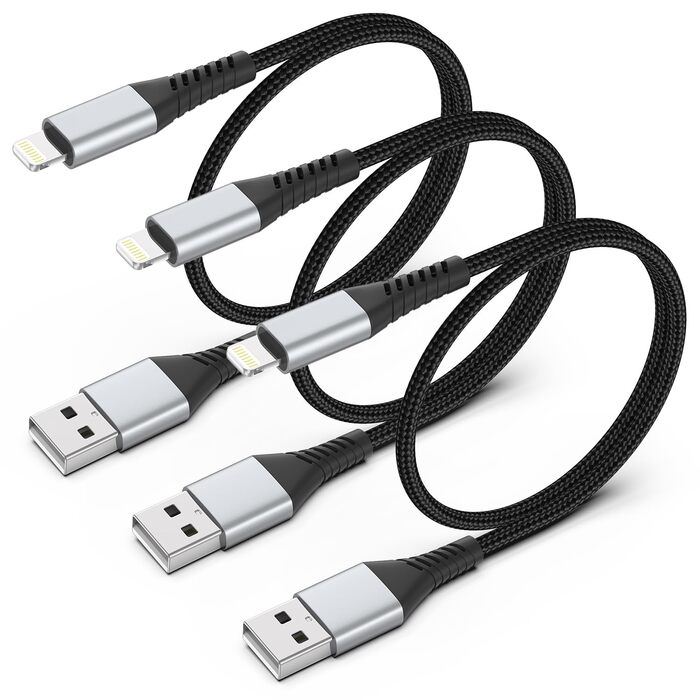 Кабель USB-A Lightning PEAKLIFT 20 см (3 шт) MFi сертифікат, чорний - Швидка зарядка для iPhone 14/13/12/11 Pro Max/Xs/Xr/X/8/7/6/SE, iPad Air/Mini