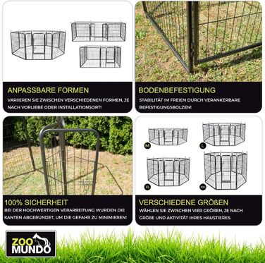 Zoomundo Забіг для цуценят 100см, XL: забіг для тварин, клітка, огорожа, загін для цуценят - Black Edition