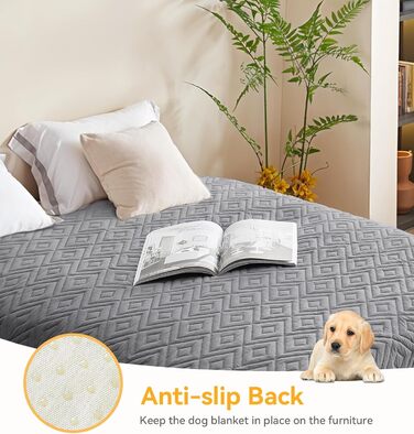 Водонепроникний килимок для собак, антиковзкий та пральний, ковдра для собак та котів, захист дивану від шерсті та подряпин, ідеально підходить для дивану, ліжка, автокрісла (Сірий, 97×190см) (170x210см)