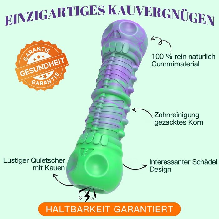 HETOO Dog Toy, indestructible, robust, squeaking, chew toy for aggressive chewers, large and medium dog breeds, dental care (Large, Purple Green)
