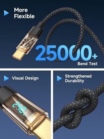 Кабель USB-C RAVIAD: Швидка зарядка PD3.1, нейлон, 0.5м, 240W, чорний. Сумісний з iPhone, Galaxy, Pixel, iPad, MacBookAir