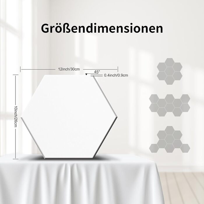 Акустичні гексагональні панелі для шумоізоляції самоклеючі, 24 шт (1.4м²), 230кг/м³, NRC 0.95, 100% поліестер, колір порцеляново-білий