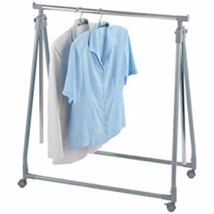 WENKO Clothes Rack Folding, Clothes Storage with Adjustable Clothes Rail and Wheels, Plastic/Metal, 88 x 100-168 x 11-49 cm, Chrome/Grey