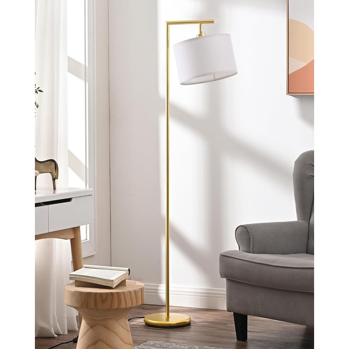 Стійка лампа EDISHINE для вітальні 160 см, аркова лампа сучасного дизайну з регульованим бежевим абажуром з льону, LED E27 лампочка в комплекті, настільна лампа для спальні, дитячої кімнати (Золота)