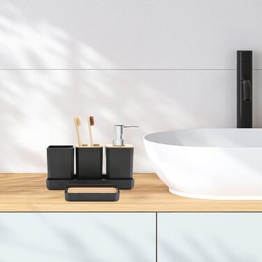 Набір аксесуарів для ванної кімнати FEILANDUO, 5 шт: дозатор для мила, мильниця, тримач для зубних щіток, стакан для зубної пасти, піднос для косметики, Бохо, чорний
