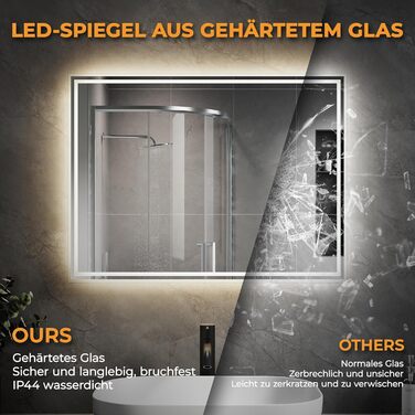 Дзеркало для ванної кімнати SVNR з підсвічуванням 40x60 см, LED, алюмінієва рама, захисне скло, IP44, 3 кольори світла, антизапарник