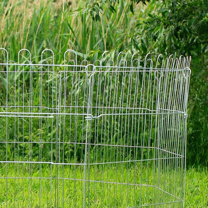 Вольєр для кроликів Lionto з металу, 59x58 см, розширюваний вольєр для дрібних тварин на вулицю з ґрунтовими кілками, з дверцятами з замком та захисним сіткою, стійкий до погодних умов, 8 елементів (Д) 59x78 см