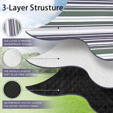 Плед для пікніка водонепроникний HX&OD, 203x203 см, складаний, з ручкою, сіро-зелений