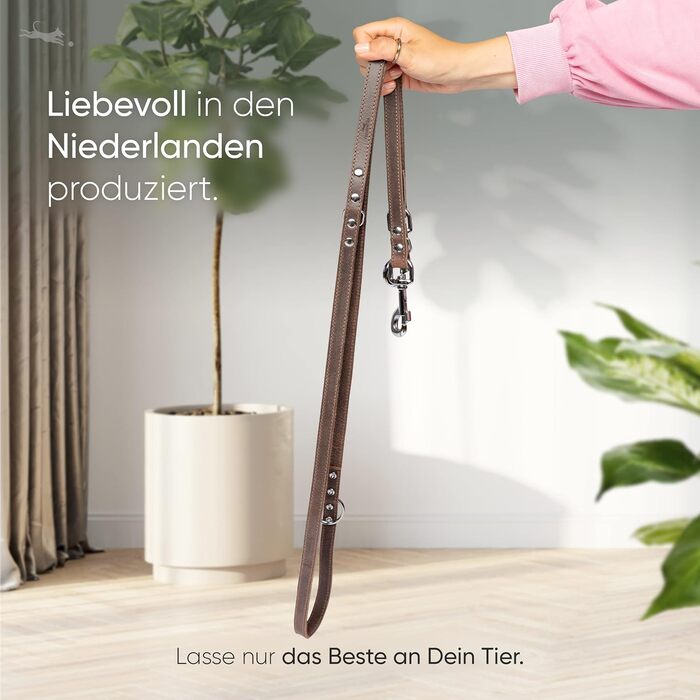 2m Dog Leash made from certified leather - Adjustable training lead - Handmade in EU - Dog Leash for large, medium & small dogs - Leather lead (Dark Chocolate, 25mm wide)