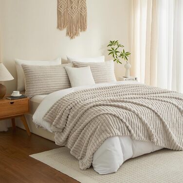 Плюшевий м'який плед Luofanfei 180x200, салатовий/бежевий, з ефектом 