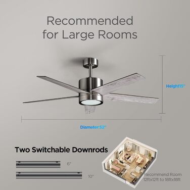 Стеляний вентилятор з підсвіткою для спальні: 132 см, тихий вентилятор з пультом дистанційного керування, ідеально для вітальні, горіх, 6 швидкостей, трикольорове диммування, 220-240V (5 - Сірий)