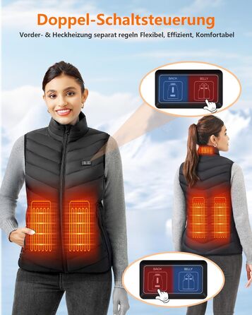 Гріюча жилетка для чоловіків та жінок з акумулятором 10000mAh, 5 зон обігріву, 3 режими температури, подвійне керування, для зимових активностей (L, Світло-чорний)
