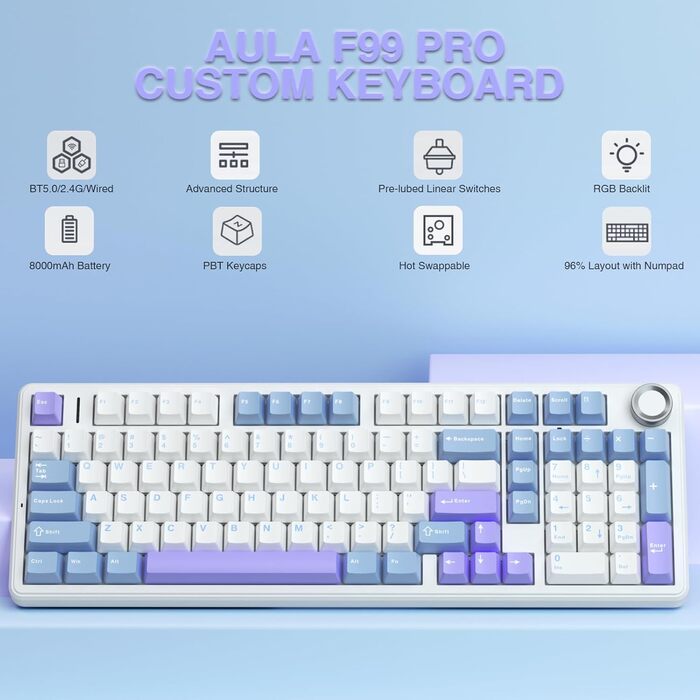 Механічна ігрова клавіатура AULA F99 Pro: RGB, Hot-swap, бездротовий 3-в-1, QWERTY