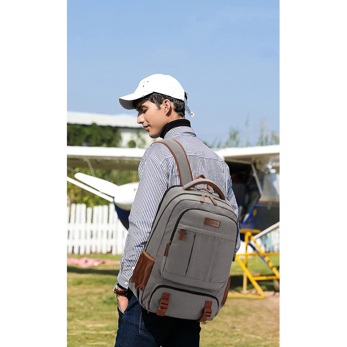 Tzowla Canvas Laptop Rucksack, Sailing Fabric Travel Backpack, Unisex Travel Bag, Work Backpack for 15.6 inch Laptop, Book Bag with USB Charging Port, (17.3 inch, Khaki)