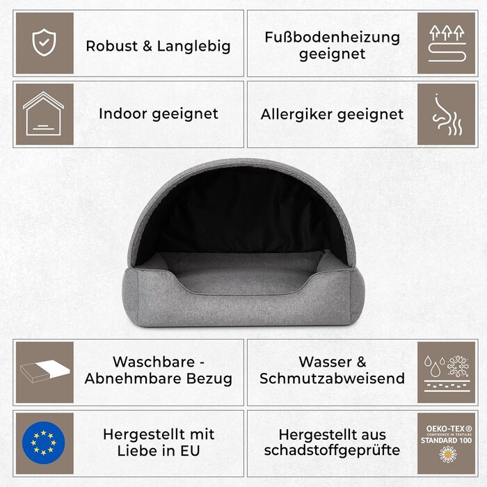 Ліжко для собак Inari: хатинка-ліжко з дахом, 82x58 см, графіт