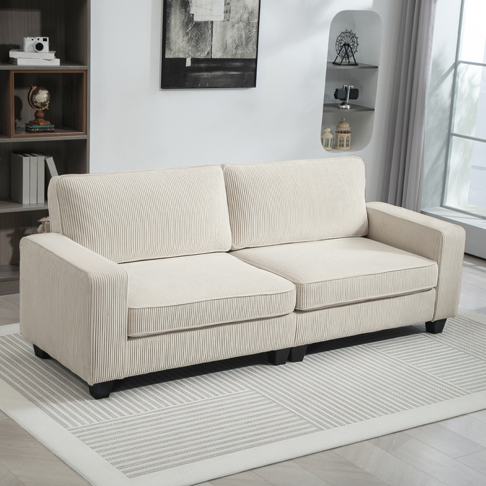 HOMCOM 3-Seater Sofa, Couch with Armrests, Back Cushions, Living Room Sofa with Cord Cover, Spring Core, Upholstered Sofa for Living Room, Bedroom 227 x 84 x 87 cm, Cream White | Aosom