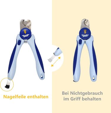 Професійна ножиця для обрізання кігтів собак із захистом, блокуванням безпеки та пилочкою (середній/великий, зелений/синій)