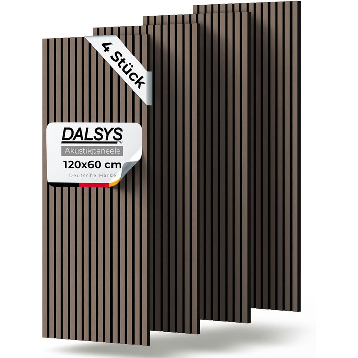 Акустичні панелі з дерева 60x60 см, настінна оббивка для шумоізоляції та звукопоглинання, ламельні панелі для покращення акустики приміщення (Горіх, 4 шт)