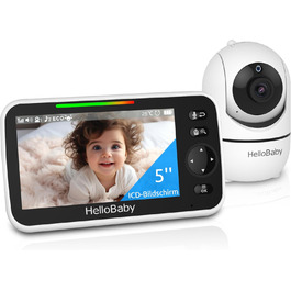 Дитячий відеоняня HelloBaby HB6550 з камерою, акумулятор 3500 mAh, 5-дюймовий екран, поворот 355°/нахил 120°, 2-сторонній аудіо, датчик температури, 8 колискових, нічне бачення Дитячий відеоняня HelloBaby HB6550 з камерою, акумулятор 3500 mAh, 5-дюймовий екран, поворот 355°/нахил 120°, 2-сторонній аудіо, датчик температури, 8 колискових, нічне бачення