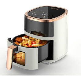 Фритюрниця повітряна 6L з 8 програмами, Rapid Air, сенсорний екран, вікно, 200°C, 1200W, для миття в посудомийній машині, без олії, гриль, випічка, смаження (білий)