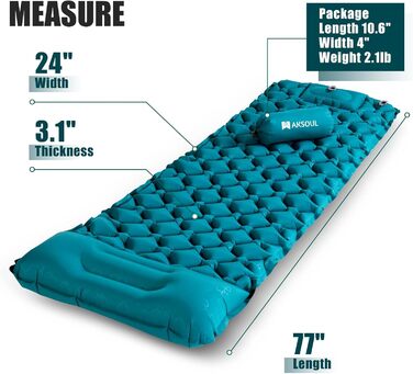 AKSOUL Килимок самонадувний туристичний для кемпінгу: Ultraleicht, компактний, легкий, портативний, для туризму, трекінгу, подорожей, відпочинку на природі