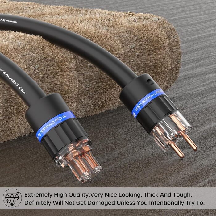 HiFi мережевий кабель Monosaudio P901 4.5Sq 1м, мідний OFC з екрануванням, High-End кабель живлення EU Schuko на IEC C15 для підсилювача, DVD, сабвуфера та декодера