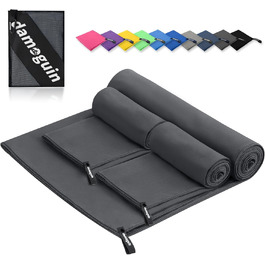 Набір з 3 рушників з мікрофібри: великий (180x80 см) та 2 маленькі (80x40 см). Швидковисихаючі рушники з мікрофібри для спорту, пляжу, ванни та подорожей (темно-сірий)