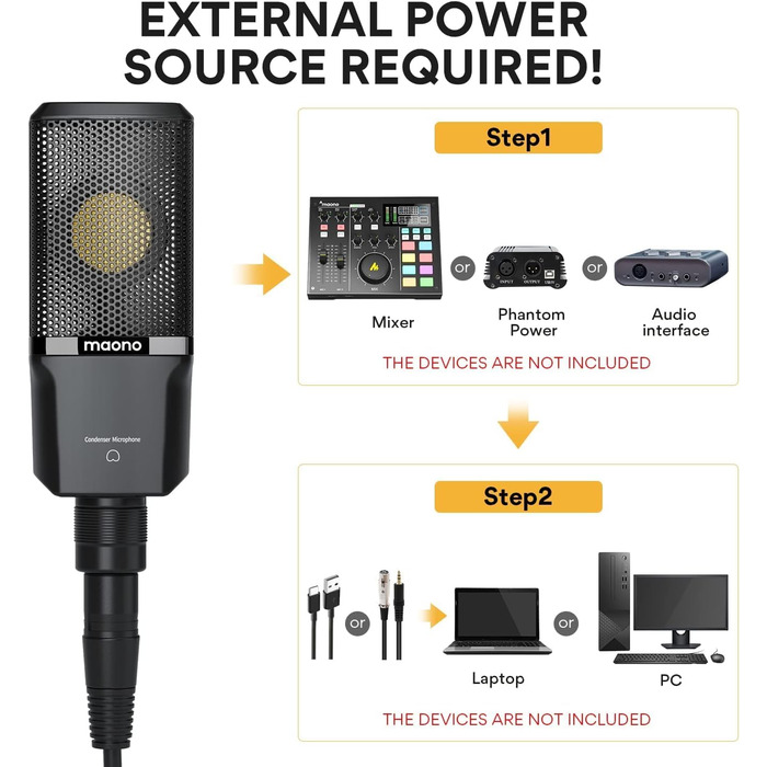 MAONO PM500T XLR Конденсаторний мікрофон з діафрагмою 34 мм, корпус із цинкового сплаву преміум-класу, студійний мікрофон для запису, подкастингу та стрімінгу