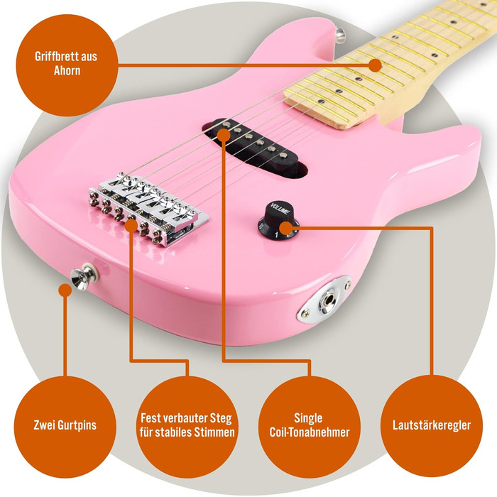 Електрогітара 3rd Avenue для дітей, 1/4 розміру - комплект для початківців з підсилювачем, чохлом, кабелем, медіатором та ремінком (рожевий)