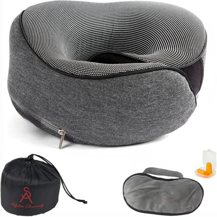 Подушка для шиї у літак, Memory Foam, доросла, регульована, компактна, ергономічна, сіра (графітовий сірий)