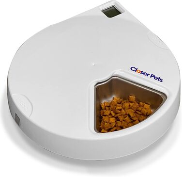Автомат для годування Closer Pets C500 з таймером – для котів та маленьких собак, 5 мисок, до 330г на порцію, з акумуляторами охолодження, білий