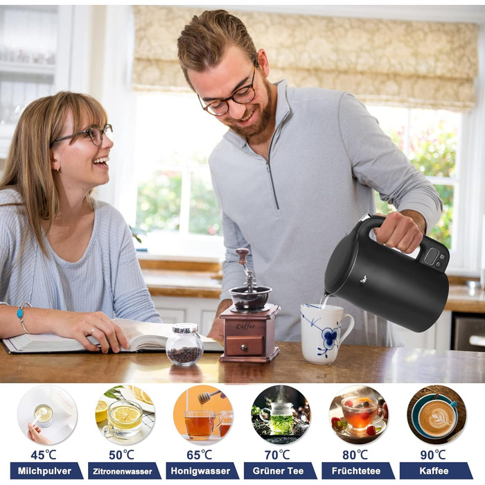 Bear 1.7L Stainless Steel Electric Kettle with Precise Temperature Control (40°C - 100°C), 1800W, Boil-Dry Protection, Double Anti-Scald, BPA-Free, LCD Display