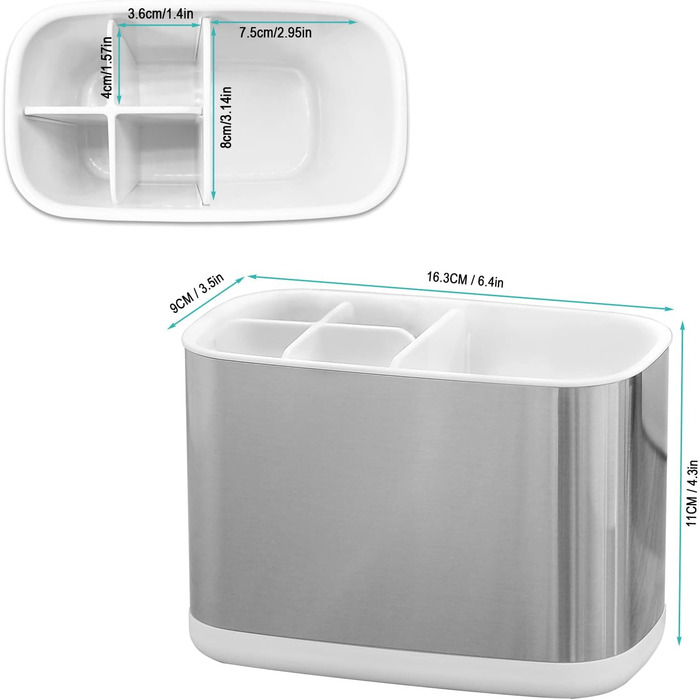 Colist Stainless Steel Toothbrush Holder, Bathroom Electric Toothbrush Holder Organizer, Toothbrush Holder Non-Slip Bottom 4 Toothbrush Compartments Removable for Easy Cleaning (Large) (Stainless Steel (Small))