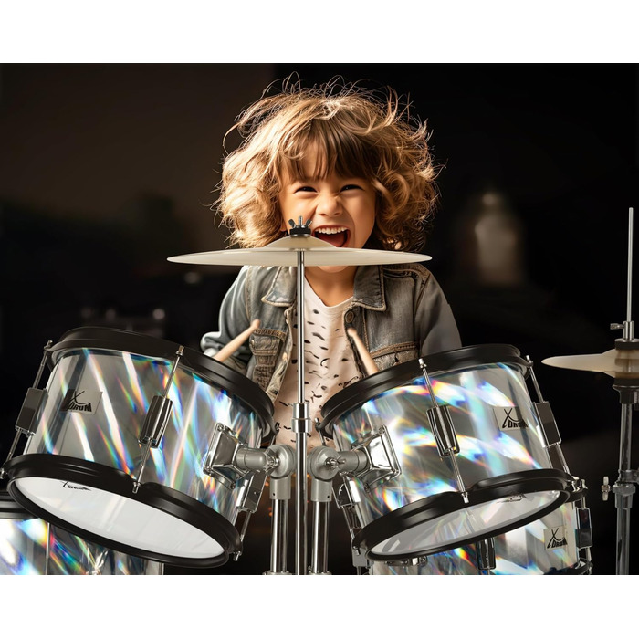 XDrum Junior Pro Kinder барабанний комплект Red - для дітей 5-9 років - з аксесуарами та навчальним посібником (Laser Silver, Single)