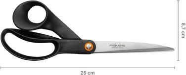 Fiskars Universal Scissors, Overall Length: 24 cm, Quality Steel/Plastic, Functional Form, Black, 1019198