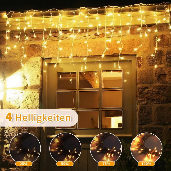 LED гірлянда 20м, 200 LED, тепле біле світло, 8 режимів, таймер, пульт, IP44, для декору, вечірки, саду, Різдва