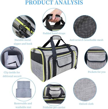 Транспортна переноска для котів та собак, складана переноска для тварин з плечовим ременем, сірого кольору