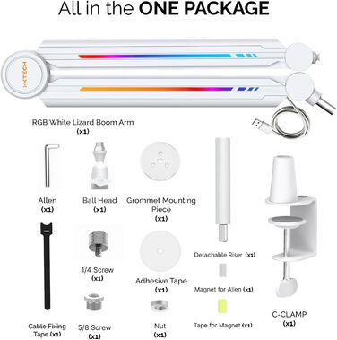 Кріплення для мікрофона IXTECH RGB Boom Arm - регульований тримач для стрімінгу, геймінгу та запису