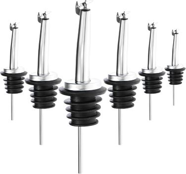 Виливники для пляшок Com-Four® 6 шт. з нержавіючої сталі – дозатор для алкоголю, олії, оцту – для бару, коктейлів, сумісний з усіма пляшками (сріблясті, з кришкою та без)