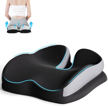 Подушка для сидіння Xespis: ергономічна, з піною Memory Foam, для офісного крісла, ортопедична, для підтримки попереку та куприка, для зменшення тиску на сідниці, для інвалідного візка (чорна)