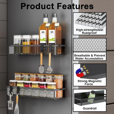 Магнітна полиця для холодильника з 8 гачками, органайзер для кухні (6 шт.)
