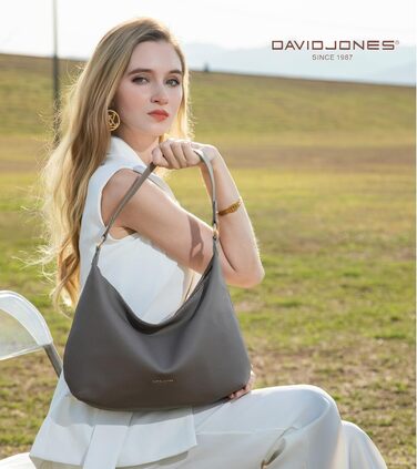 Сумка жіноча David Jones Hobo Shopper сіра - велика шопер-сумка з м'якої PU шкіри з ручками для плеча та крос-боді, класична повсякденна сумка для роботи