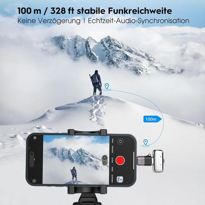 Мікрофон ZealSound Mini Wireless з USB-C/Lightning, для Android/iPhone, з шумозаглушенням, 33h акумулятор, 100м, для Vlogging, TikTok, Podcast, YouTube (M6 Чорний/Срібний)